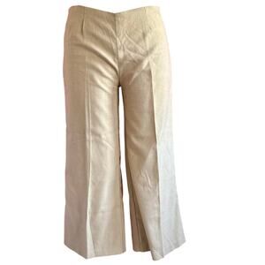 Womens Pants Size Small Beige Cropped Wide Leg Gold Pin Stripes Twee Office Wear